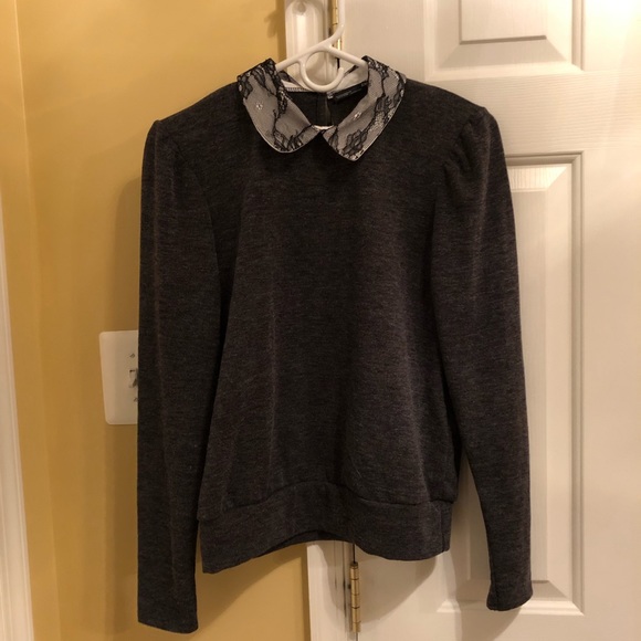 Zara Grey Sweater with Lace Collar - Picture 2 of 6